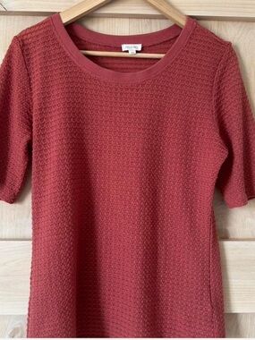 Pilcro Waffle-Knit Short-Sleeve Top in Brick Red